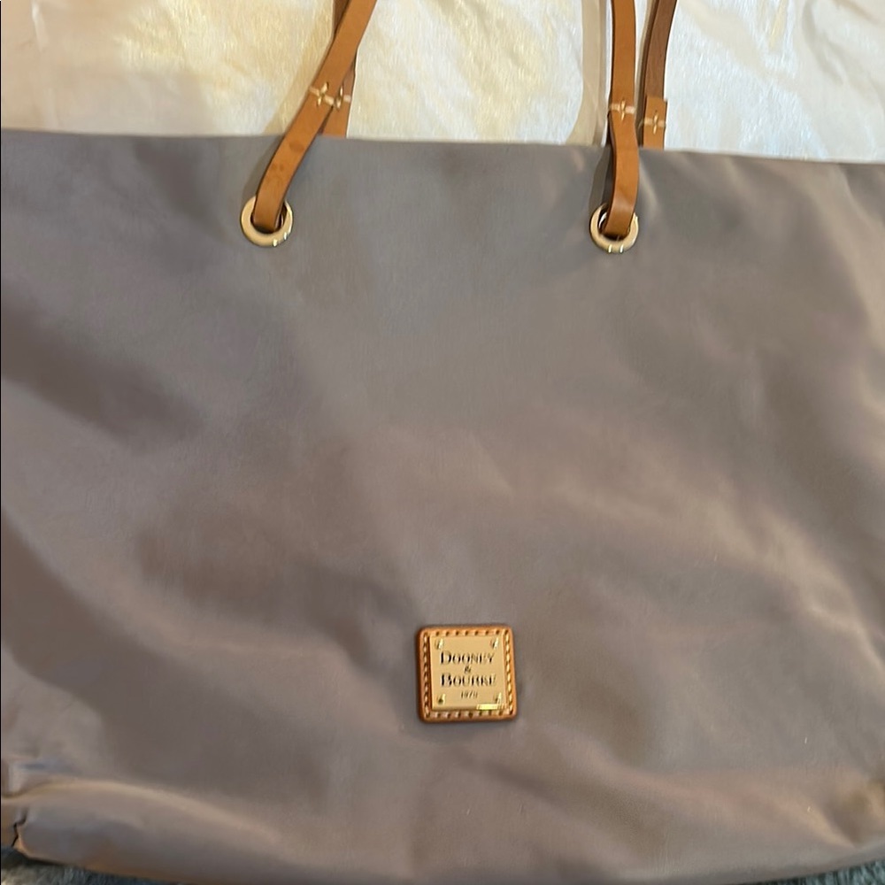 Dooney & Bourke Gray and Tan Tote Bag with Leather Handles